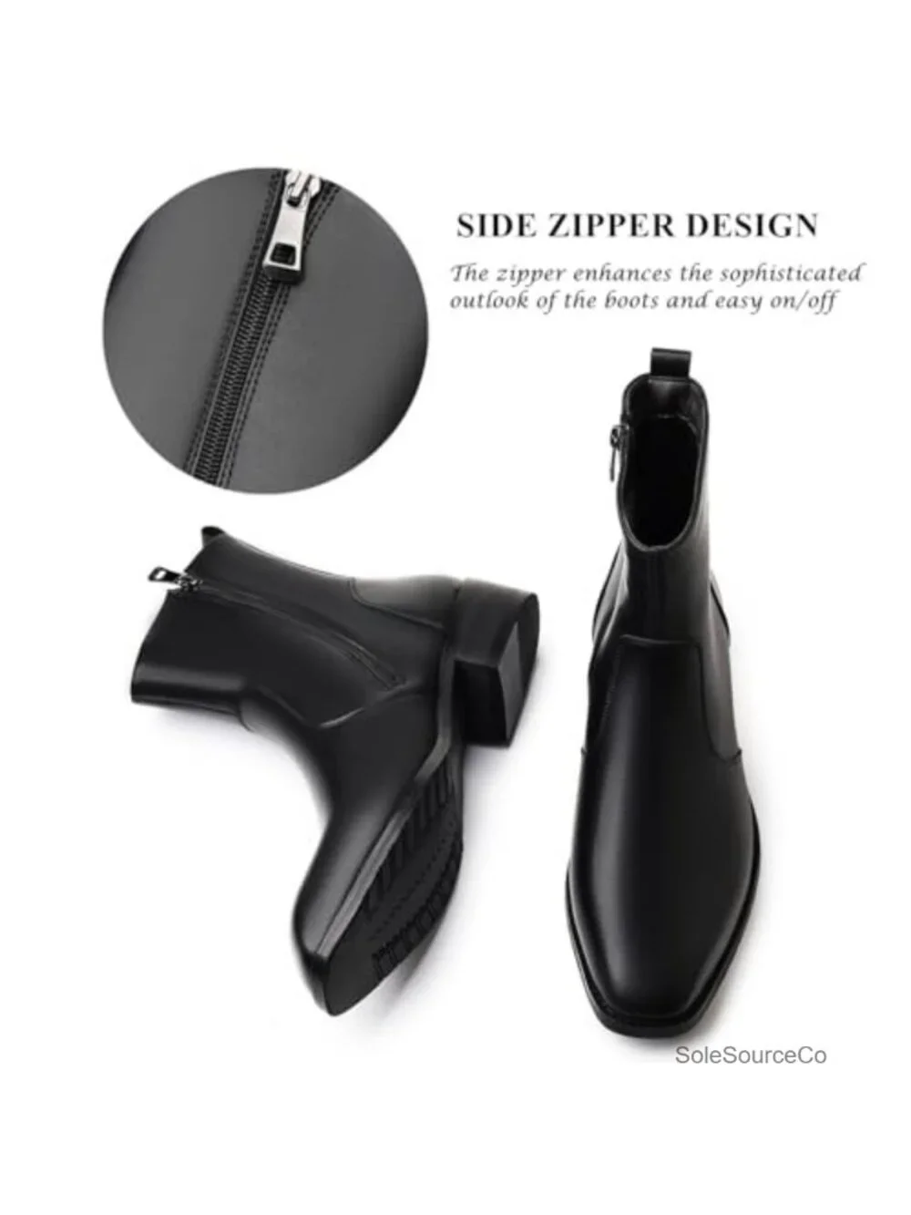 Men's Chelsea Boots Faux Leather Side Zipper Ankle Business Dress Boots